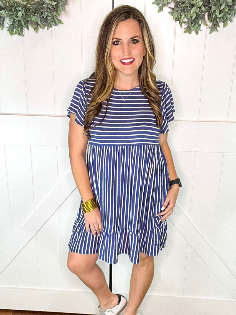 Ruffle Detail Blue Striped Dress STEAL